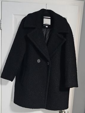 NVLT Black Bouclé Double-Breasted Pea Coat